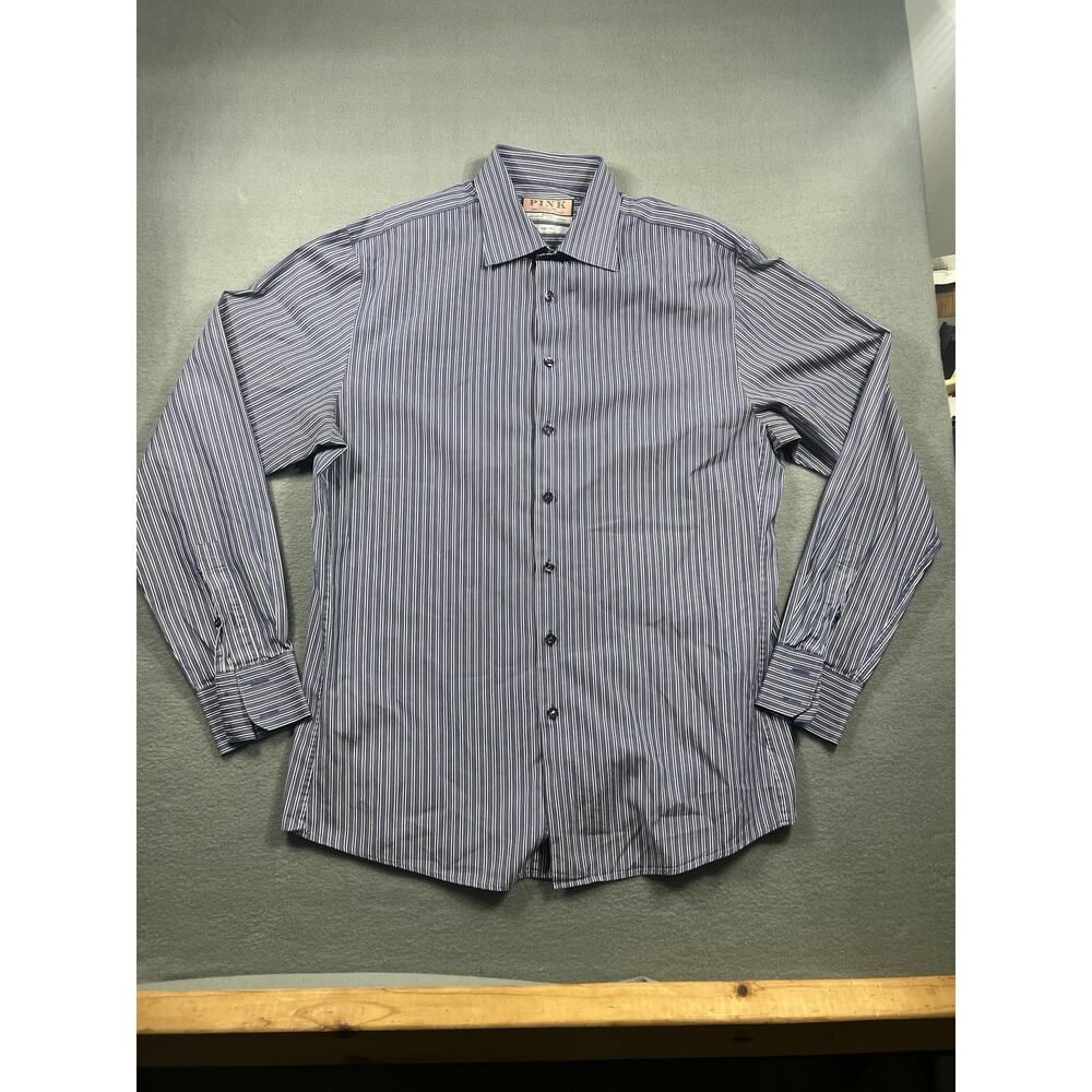 Thomas Pink Men's 16.5 Gray Stripe Slim Fit French Cuff Dress Shirt Long Sleeve
